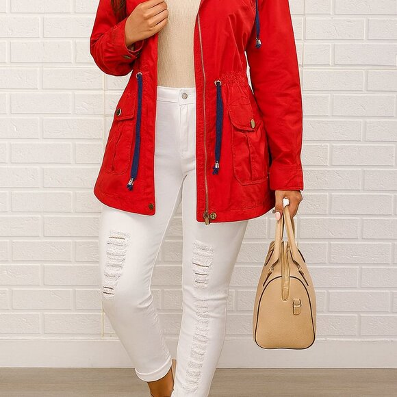 Susan Graver Red Lightweight Hooded Jacket - Size S - Picture 4 of 16